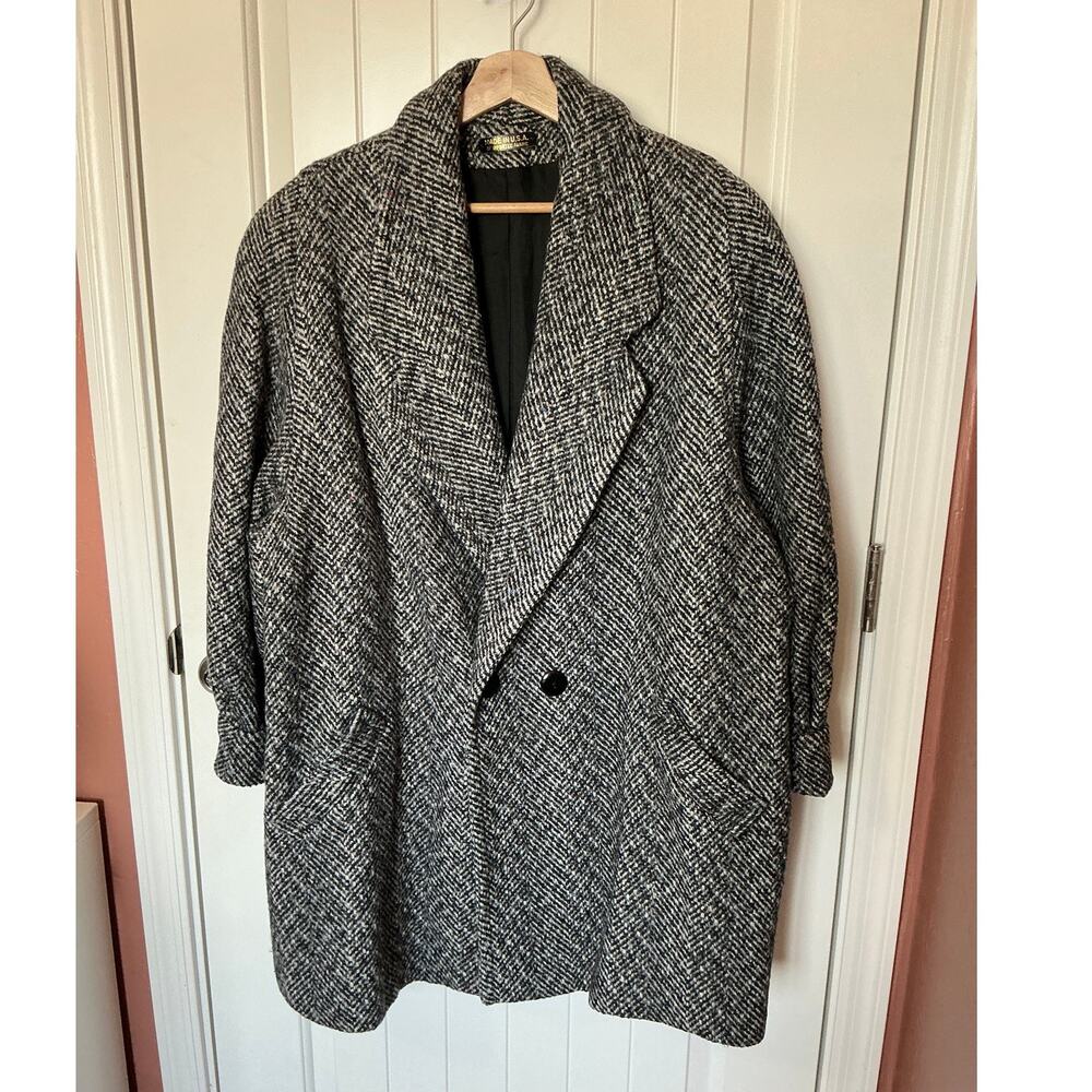 Vintage Glenbrooke Herringbone Tweed 3/4 Sleeve Coat W22 Grey Tweed